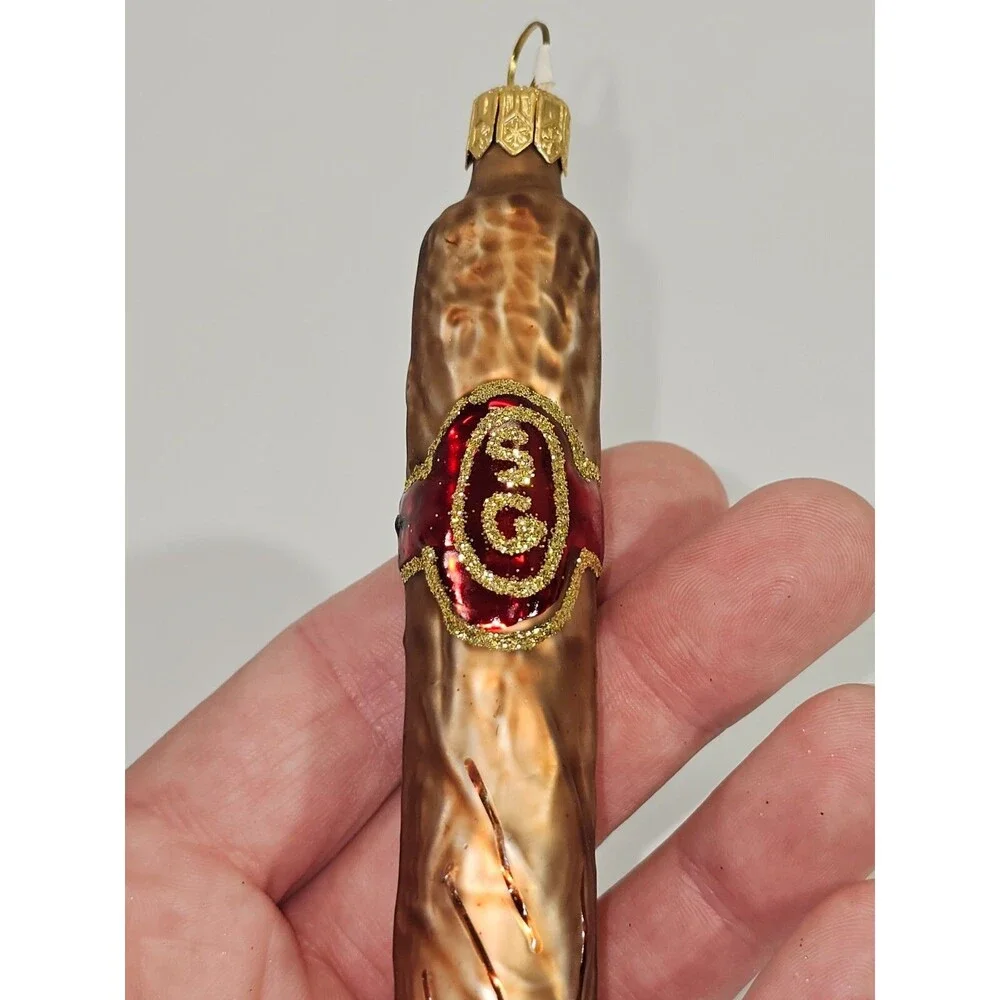 VINTAGE Blown Glass Christmas Ornament Holiday‎ Decor Cigar Stogie Figural Gift